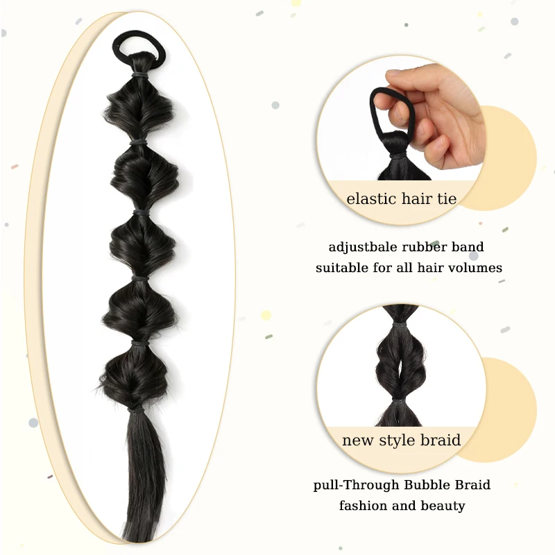 1Pc Bubble Braids Hair Ponytail Extensions Wig Synthetic Lantern Bubble Braids with Hair Tie for Women Kids Daily&Party Use