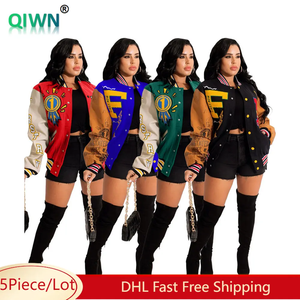 5Pcs Bulk Wholesale Baseball Uniform Tops Women Fashion Oversize Letter