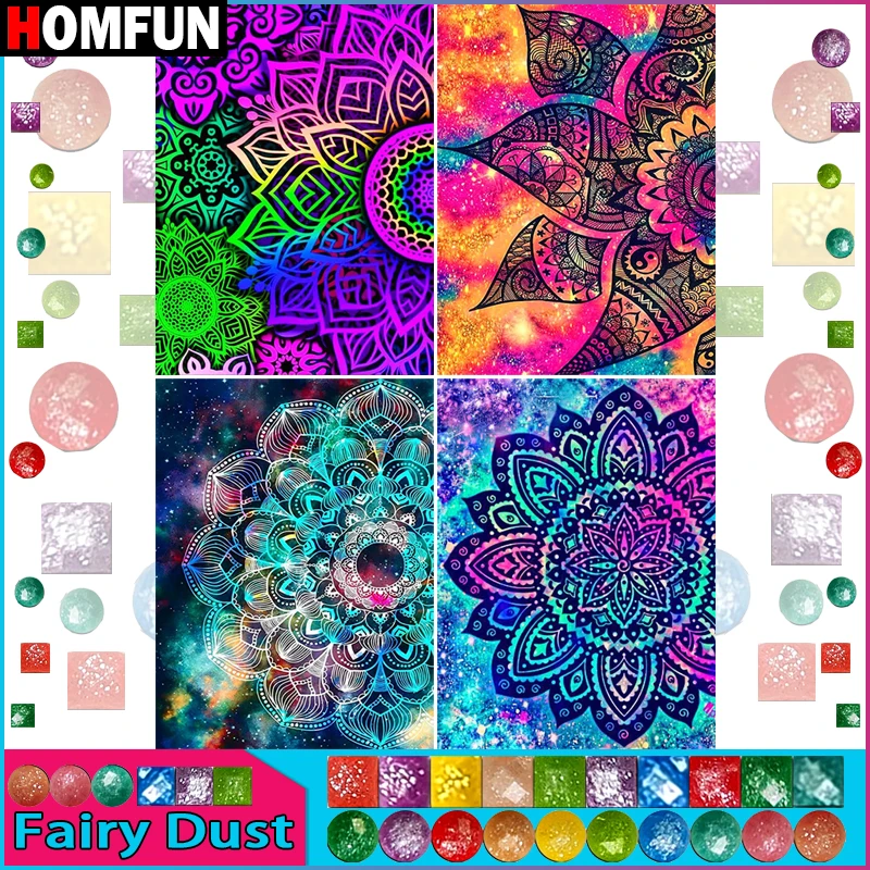 

HOMFUN Fairy Dust Full Diamond "Flower Mandala" DIY 5D Diamond Painting Cross Stitch Home Decor Picture Of Rhinestone Handmade