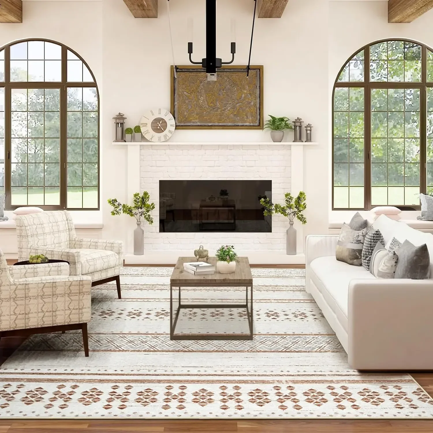 

8x10 Area Rug Washable Rug Area Rugs Rug for Living Room Bedroom Low Pile Water Repellent Non-Slip Ultra Soft Faux Wool