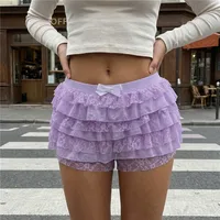Short bloomer en dentelle en maille pour femme, short à volants superposés, short à froufrous, nœud papillon nickel é, short sexy pour garçon, culotte de fête, vêtements de fête, Y2K 2