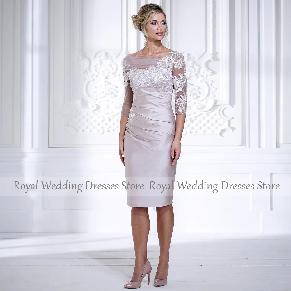 Mother of the Bride Dresses Knee Length 3/4 Sleeves Wedding Guest Gowns Sheath/Column Applique Short Party Dress mother bride dresses,women party dresses