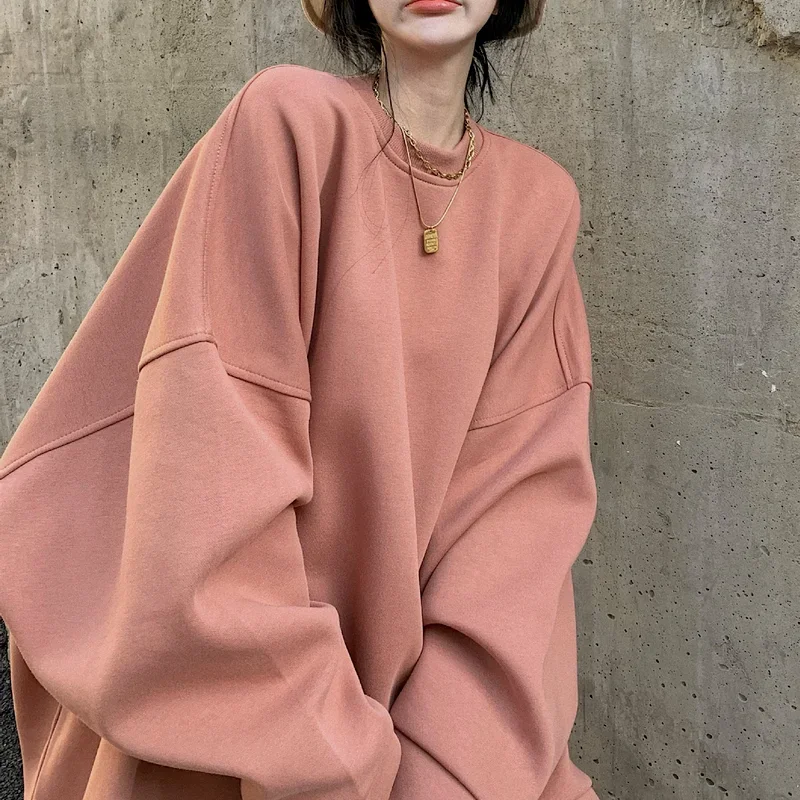 Sweatshirt  2024 Ladies Streetwear Harajuku Sweatshirt Long Sleeve Korean Clothing Oversized Solid Color Round Neck Pullover