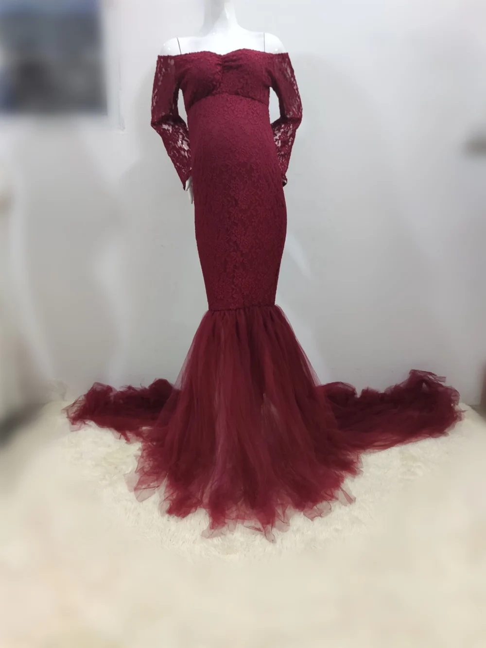 Elegence Maternity Photography Props Dresses Lace Mesh Long Pregnancy Dress For Pregnant Women Maxi Maternity Gown Photo Shoots (4)