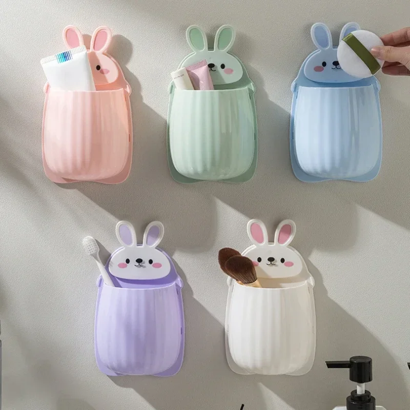 

Cute Rabbit Shape No-Punch Wall-mounted Storage Rack Kitchen Wall Hanging Storage Box Multifunctional Bathroom Organizer Shelf