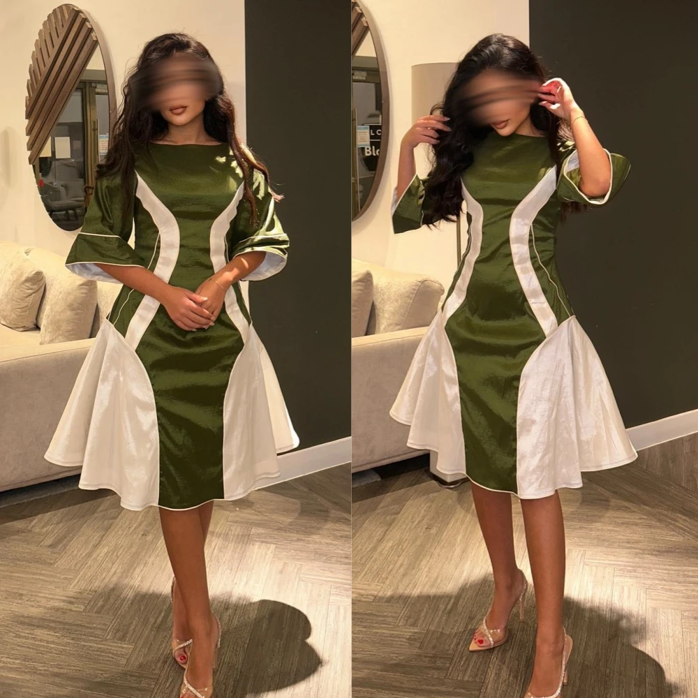 Prom Dress Saudi Arabia Satin Cocktail Party A-line O-Neck Bespoke Occasion Dress Knee Length