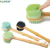 Silicone Brush Head Back Scrubber Shower Brush With Long Wooden Handle Dry Skin Exfoliating Body Massage Cleaning Tool 1