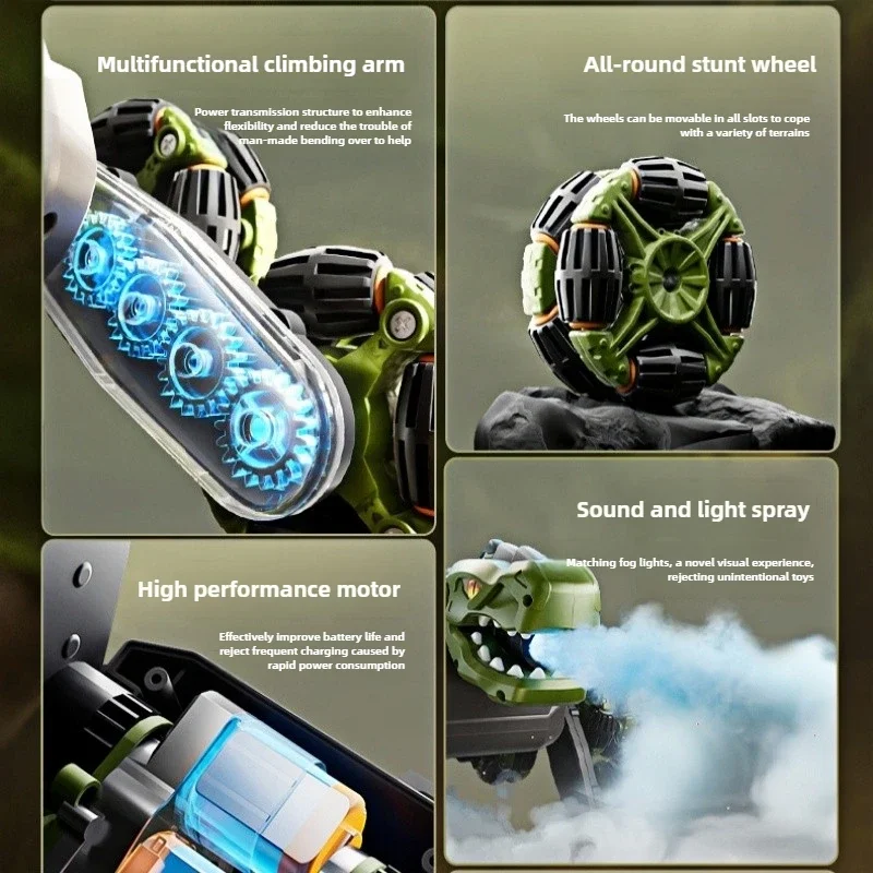2.4G Children RC Robot Dinosaur Toys 8 Wheels Photoelectric Spray Stunt Action Remote Control Electric Off-road Dogs Kids Gifts