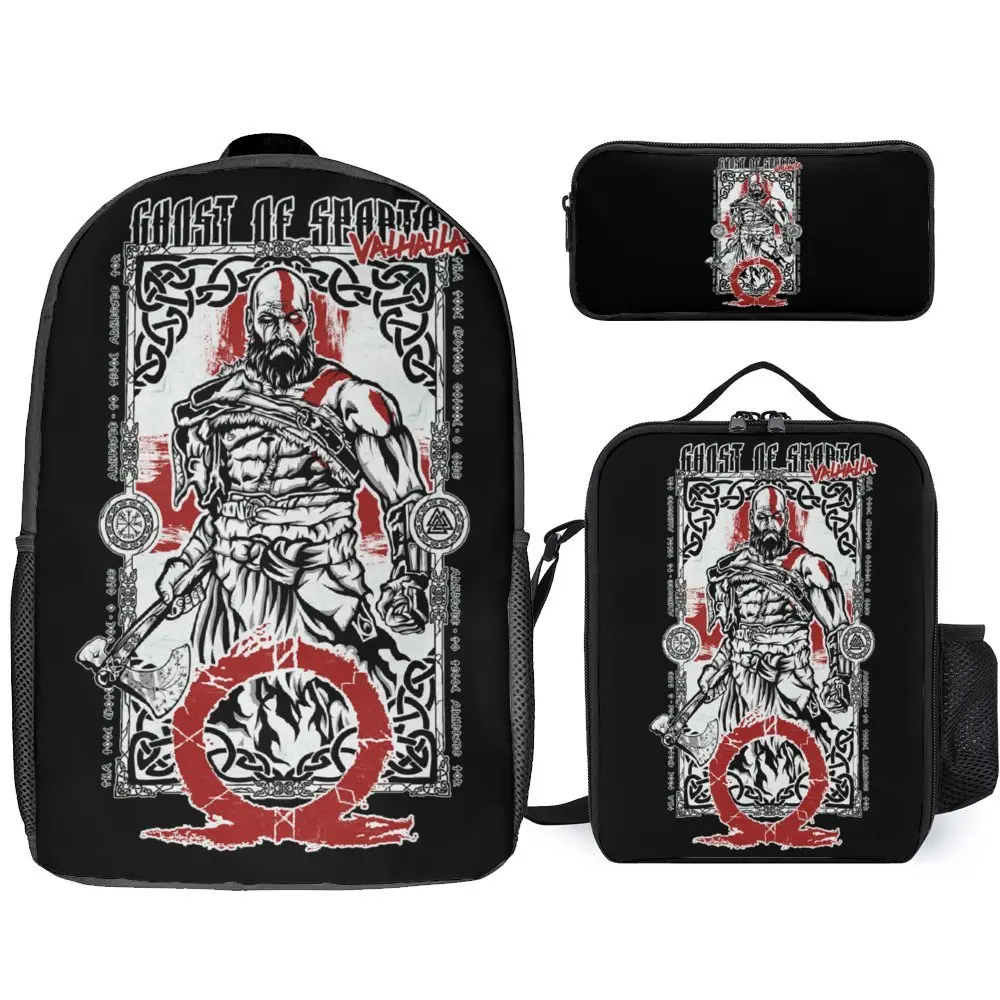 

Рюкзак «God Of War Runes 4», Безопасный Удобный ранец 3 в 1, 17 дюймов, сумка для ланча, сумка для ручек, пикников, винтажный