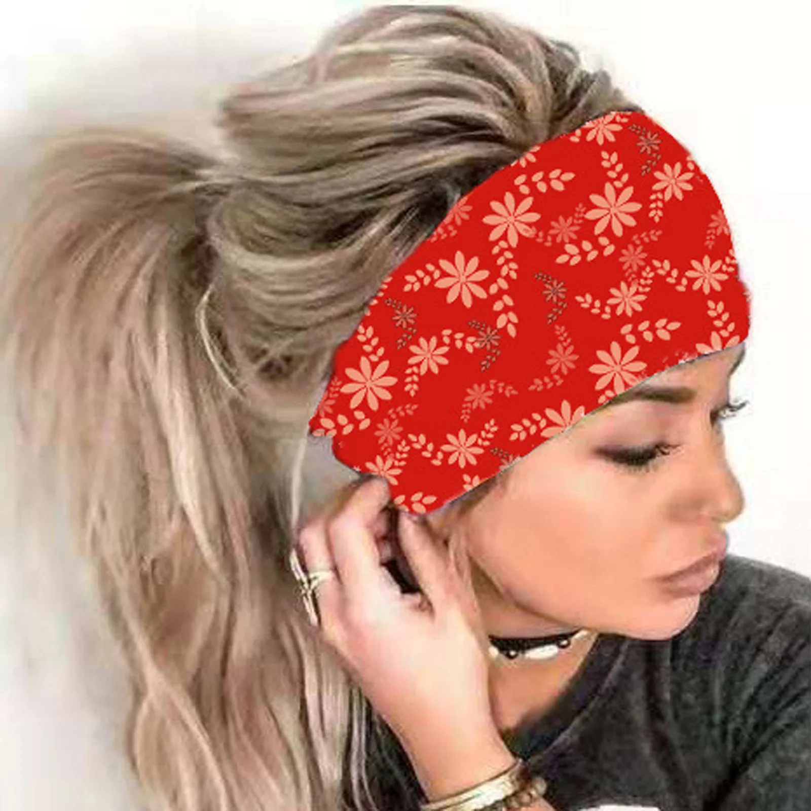 Stretchy Women'S Yoga Headwear Floral Printed Wide Handband Breathable Hairband Outdoor Head Wrap Sportwears повязка на голову