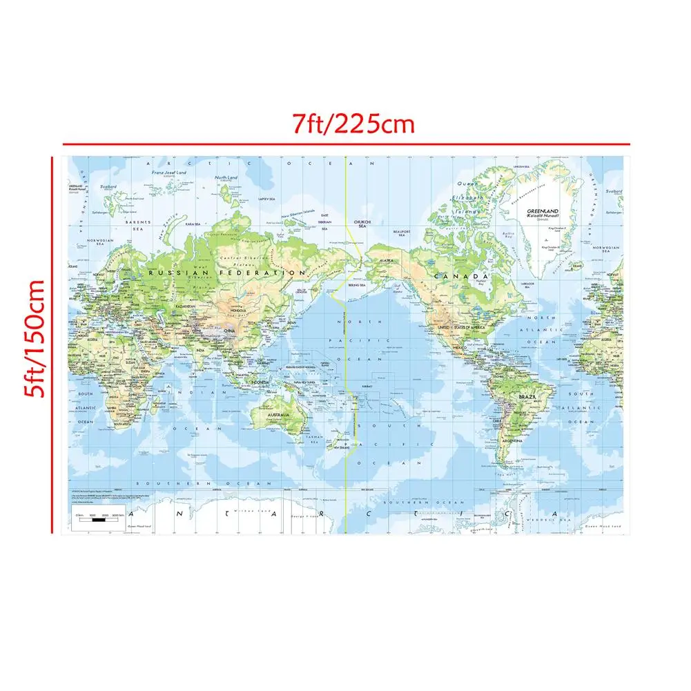 The World Map 150x225cm Foldable Non-woven Waterproof Topographic Map for Office School Classroom Decor Supplies