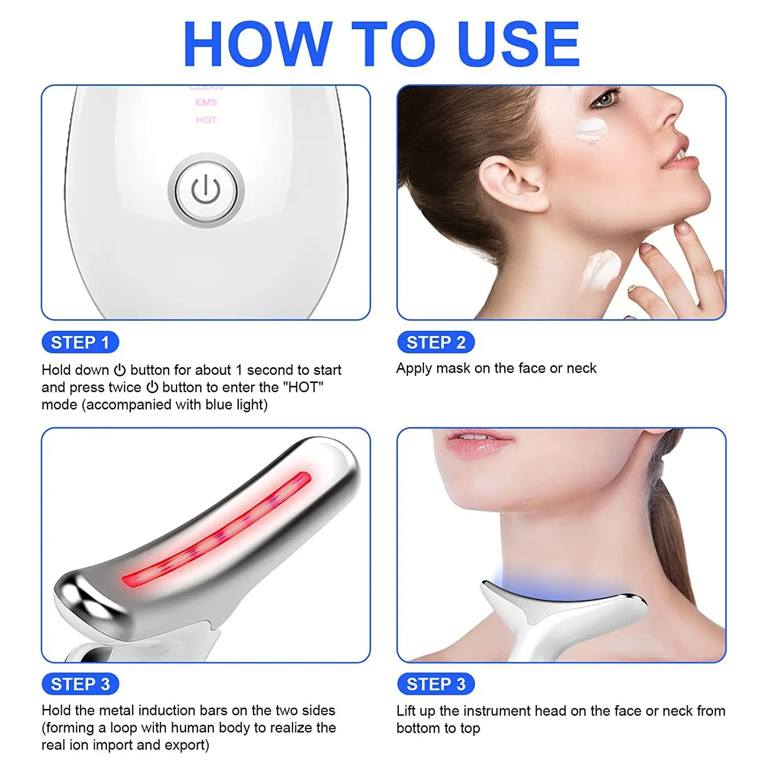 Face Neck Massager Electric Skin Tightening Device LED Beauty Instrument 3 Colors 7 Colors Three Light Modes