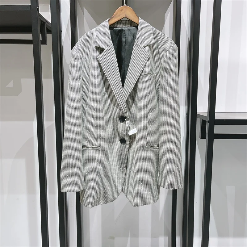 SequinHoundstoothBlazerWomensVintageSingleBreastedLongSleeve