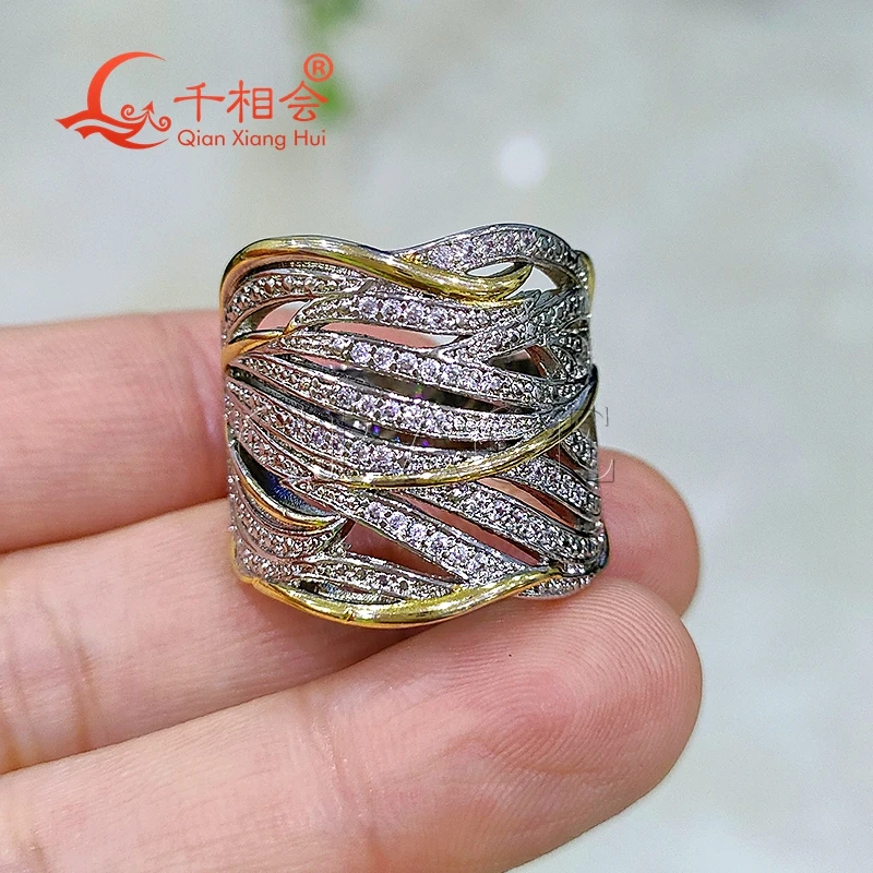 20mm double color yellow silver Multi Twisted Wide Rings Silver hip hop Moissanite Ring Men women Diamonds Male fine Jewelry personalized name rings for women round engraved photo custom nameplate rings letter stainless steel male female ring jewelry