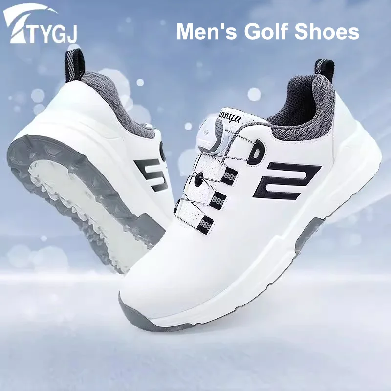 

TTYGJ Golf Shoes Men's Casual Sports Shoes Comfortable Non-slip Waterproof Rotary Button Laces Without Spikes