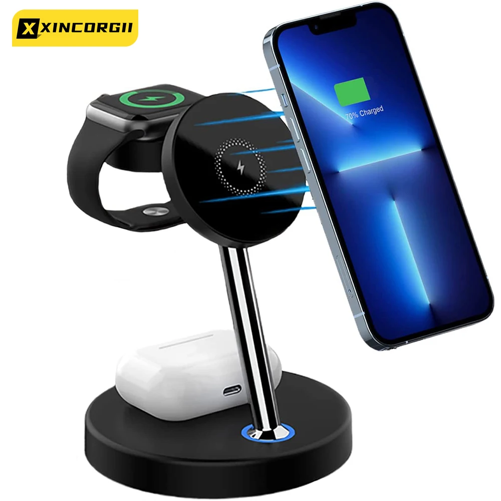 

3 in 1 Wireless Charger Stand For iPhone 14 13 12 Pro Apple Watch Magnetic Charging Station for Airpods Pro iWatch 7 6 5 3 SE