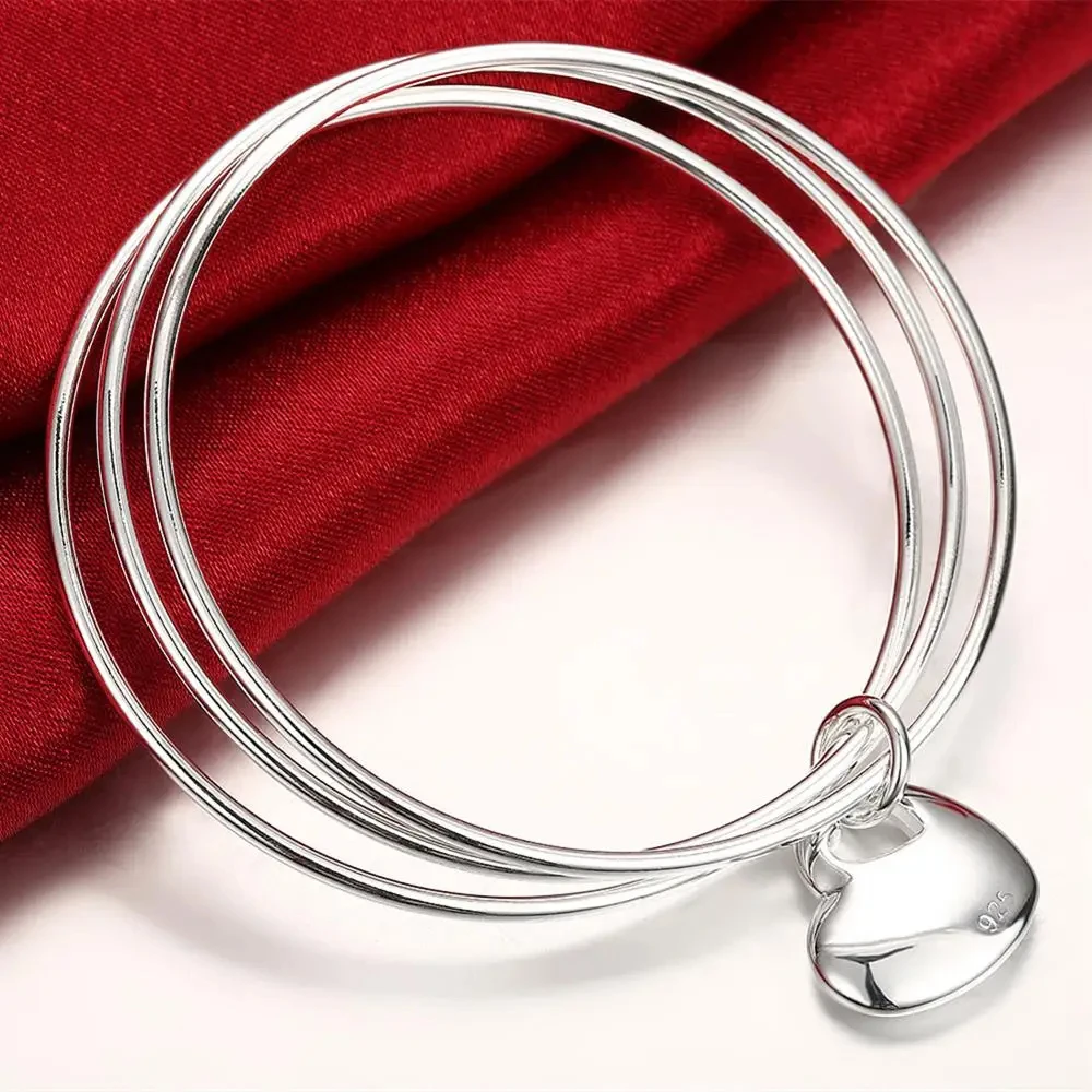 SILVER925 HEART DESIGN BANGLE/シルバー/バングル 925 Sterling Silver Bracelets for Women three circles