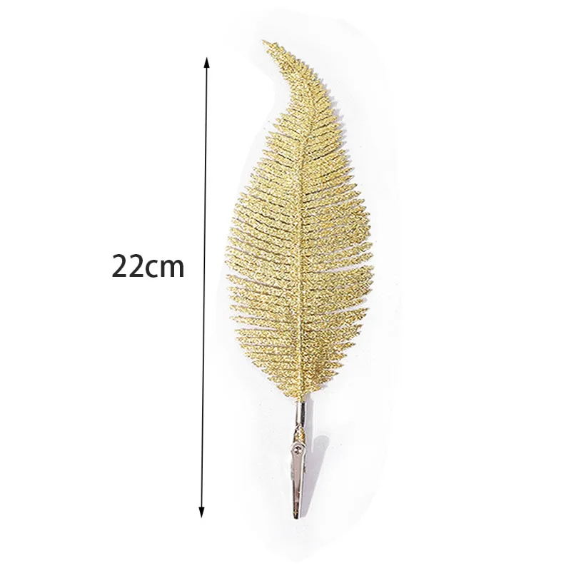 6pcs Christmas Glittery Feather Clip DIY Christmas Tree Decoration Feather Glittery Baubles Ornament Party Supplies Home Decor