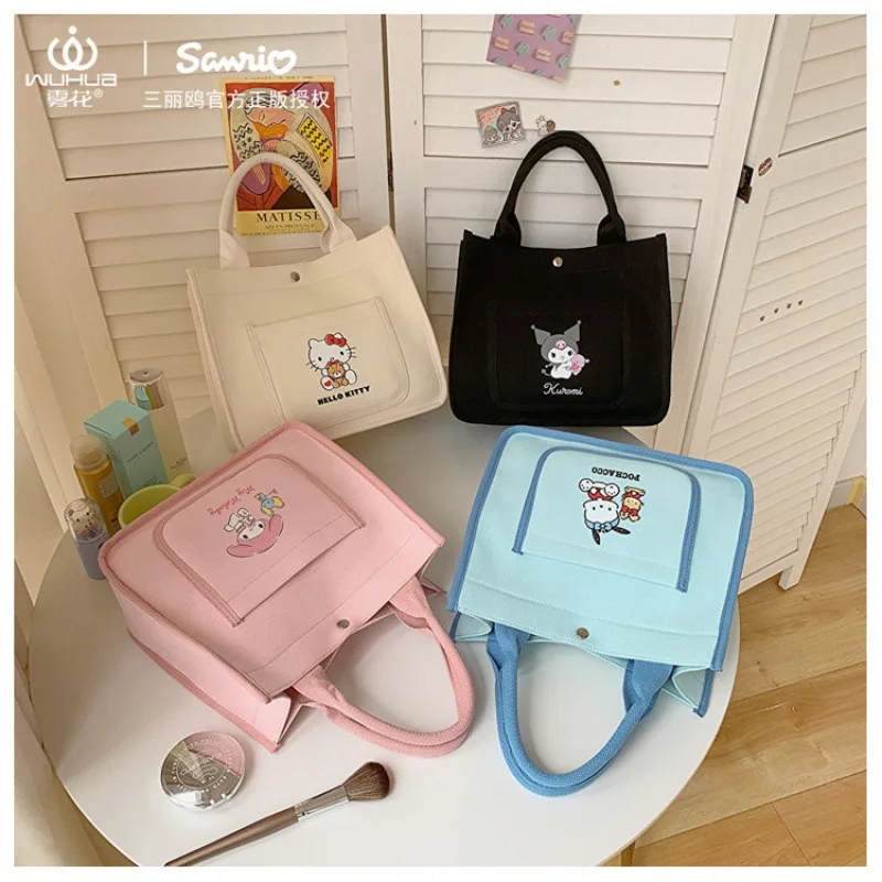 

Kawaii Sanrio Hello Kitty Insulated Lunch Box Bag Cinnamoroll Kuromi Canvas Picnic Cold Food Cooler Handbag Woman Cosmetic Bags