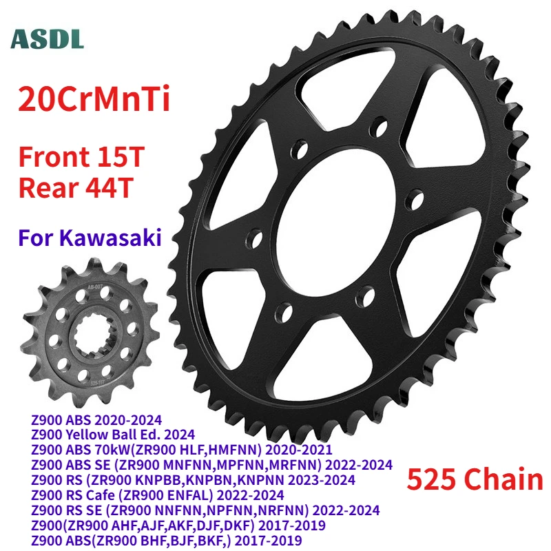 For Kawasaki Z900 Motorcycle Front Rear Sprocket 525 Chain 15T 44T Z 900 ABS SE ZR900 Z900RS Cafe 2017 2018 2019 2020 2021-2024