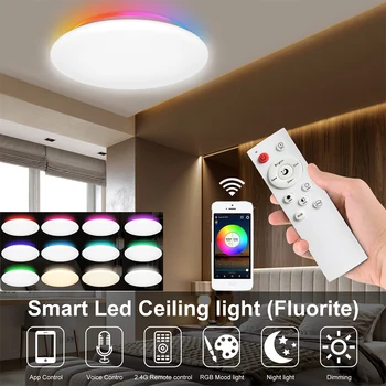 28W Smart WIFI LED Ceiling Light for Living Room RGB-CCT APP Remote Dimmable Music Speaker Ceiling Lamp with Alexa Google Home 1