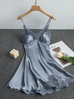 Summer Ice Silk Strap Sleepwear Thin Sexy Nightgown Loose Short Home Dress Women's Home Clothes Pure Color Sexy Home Style - Image 3