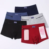 Men's Pockets Underwear Anti-theft Briefs Boxer Panties,two Zippers Pockets Cotton Underpants,mens Boxers Briefs,booty shorts 1