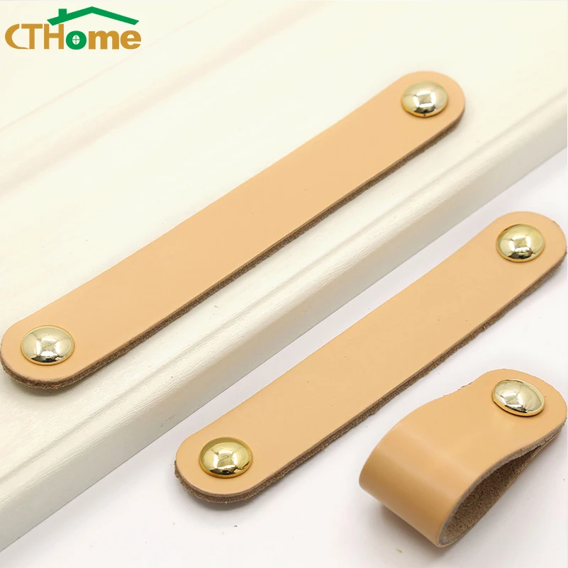 1PCS 96-128mm Leather Drawer Handles Dresser Cupboard Wardrobe Pulls Kitchen Cabinet Handle Door Knobs And Handles for Furniture