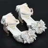 Children's High Heel Princess Shoes Silver Crystal Dance Shoes For Girls Summer Performance Hostess Shoes Kids Fashion Leather S 2