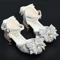 Children's High Heel Princess Shoes Silver Crystal Dance Shoes For Girls Summer Performance Hostess Shoes Kids Fashion Leather S 2