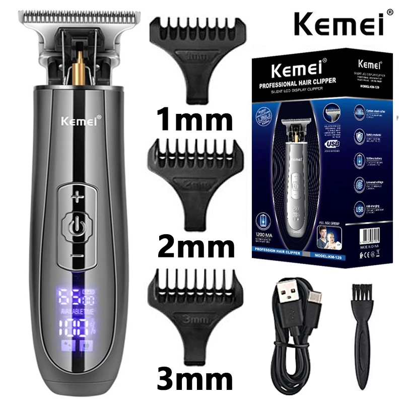 

Kemei KM-129 Skeleton Cordless Hair Trimmer for Men LCD Display Haircut Tools Speed Control 0mm Skin Cut Fits Wahl T-Wide Blade