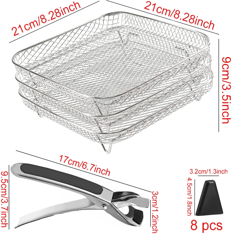 3-Tier Stackable Baking & Grill Rack for Air Fryers - 8 Square Accessory