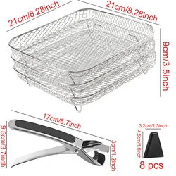 3-Tier Stackable Baking & Grill Rack for Air Fryers - 8 Square Accessory (Set)