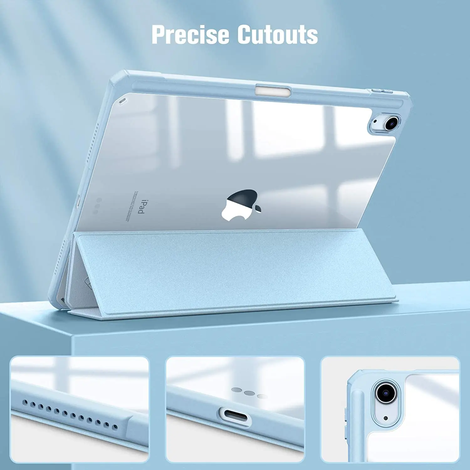 Hybrid Slim Case for iPad Air 5 iPad Air 4 Generation 10.9 Shockproof Cover with Pen Holder Clear Transparent Back Shell