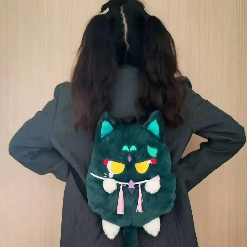 

Genshin Xiao Backpack Plush Crossbody Bag Genshin Impact Xiao Cat Stuffed Doll Cute Anime Cat Plush Bag Stuffed Backpack Gifts