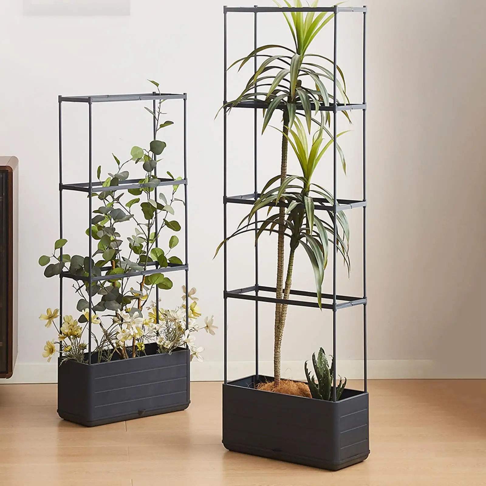 Vertical Gardening Raised Planter Box with Climbing Trellis Self Watering Pot for Balcony Patio Garden Plants