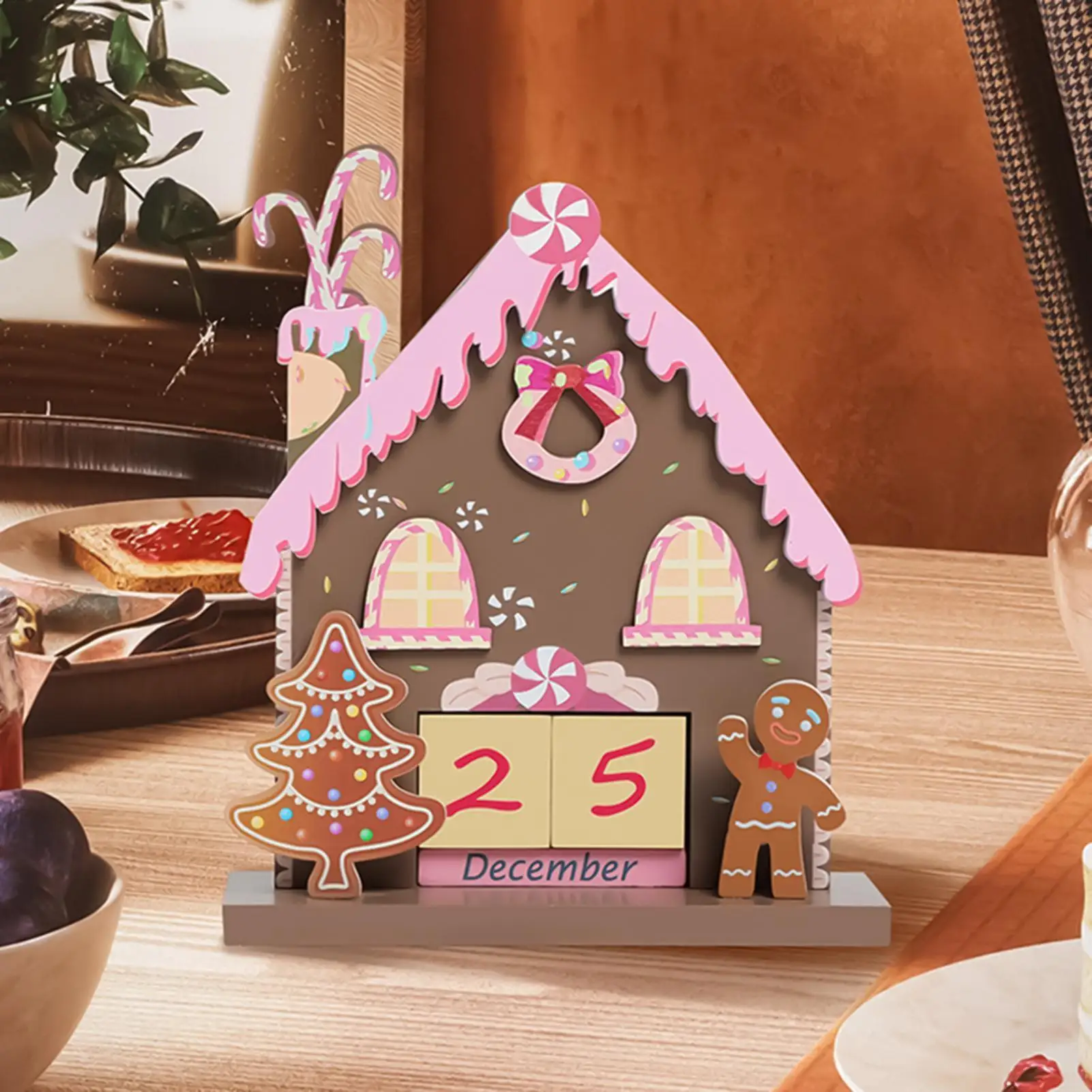 Wooden Christmas Countdown Calendar Gingerbread-themed Tabletop Ornaments Tabletop Gingerbread House Calendar Decorations for
