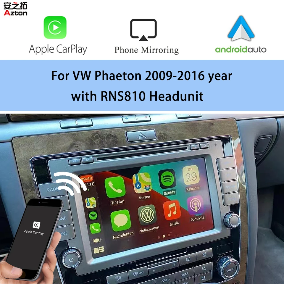 

Головное устройство AZTON RNS810, Android, интеграция автомобильного CarPlay для VW Phaeton 2009-2016, адаптер для зеркальной передней камеры заднего вида