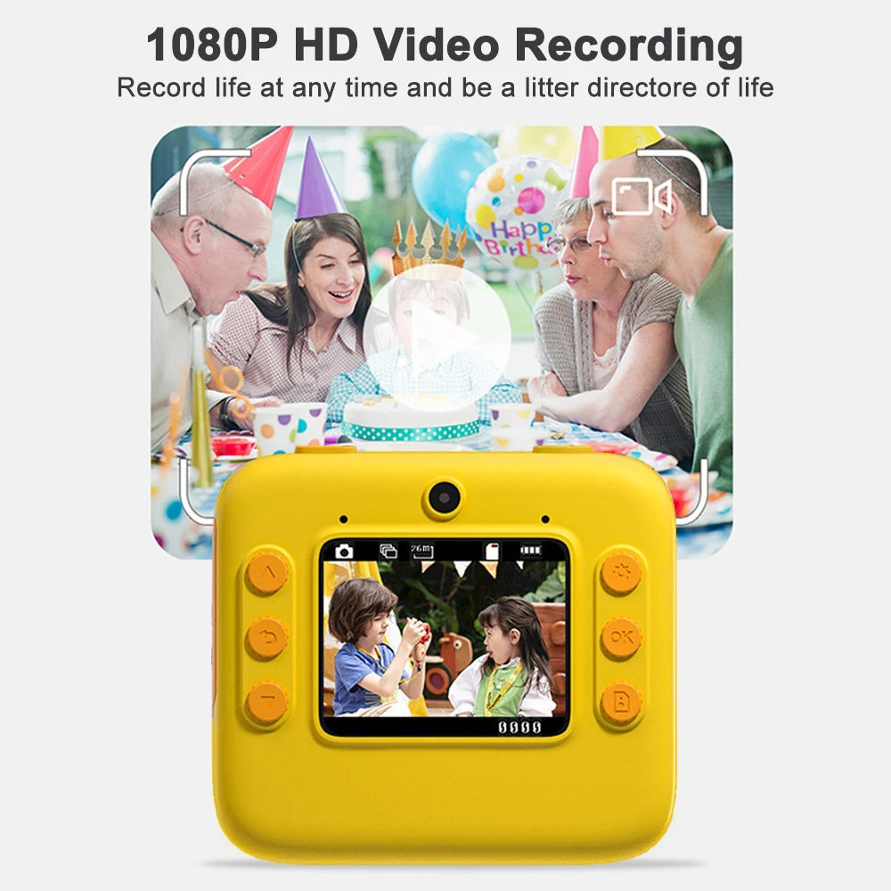 Cámara de impresión instantánea para niños 1080p Selfie Video Cámara  infantil para 4-12 años Niños Toy Niñas Niños Brithday Gift
