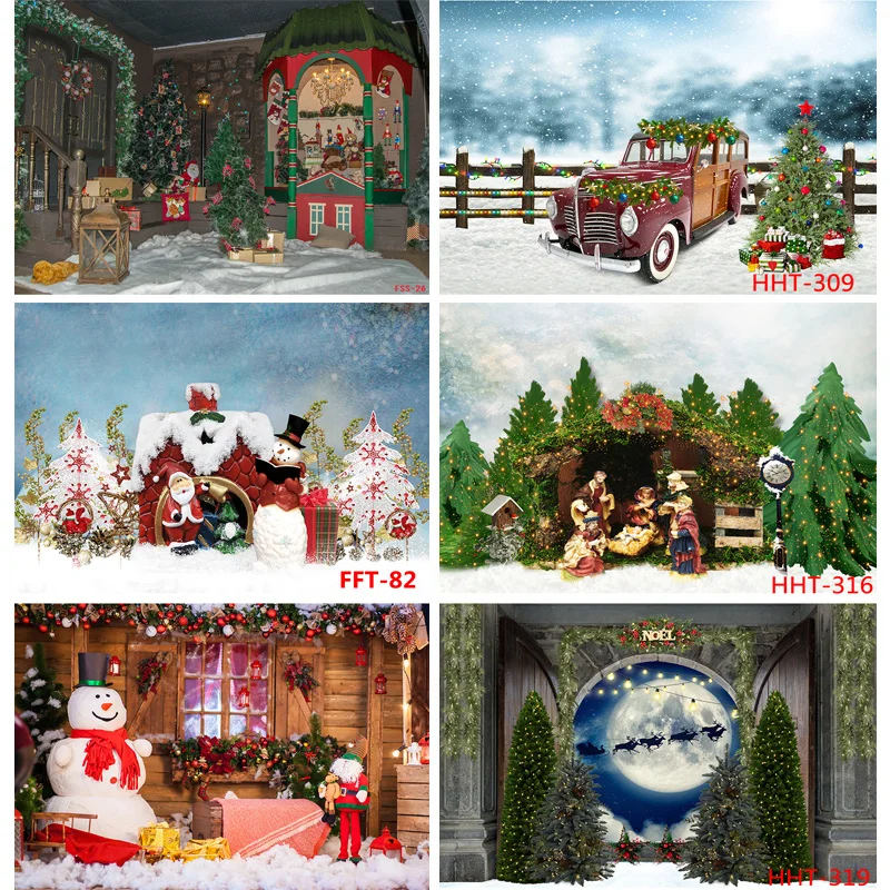 

Vinyl Christmas Day Photography Backdrops Snowman and Pine Trees Forest Garland Theme Photo Studio Background 32928 FSS-115