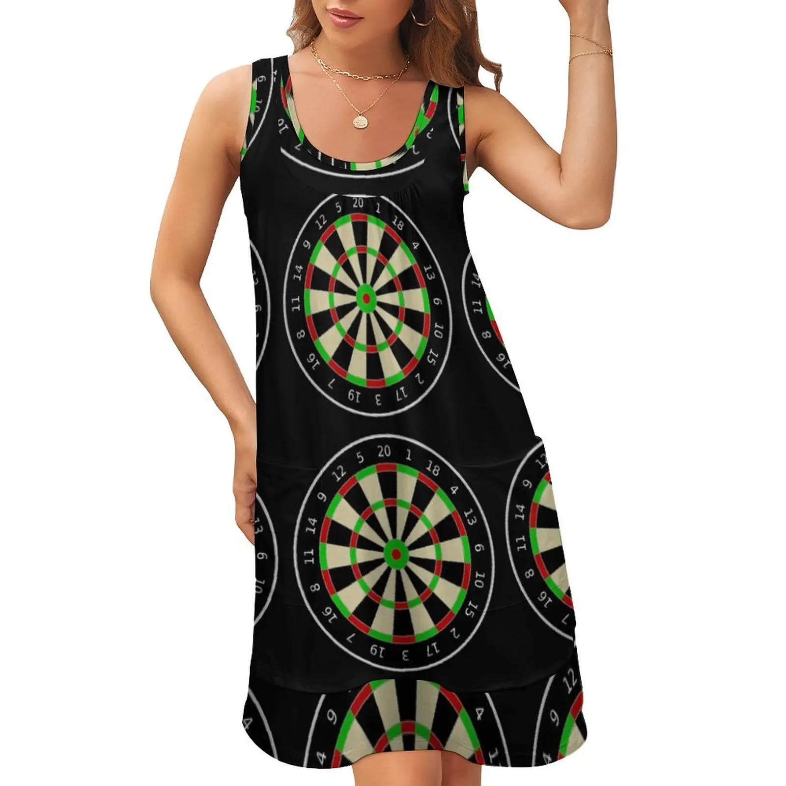 

Dartboard Sleeveless U-Neck Fake Two Piece Dress dress for woman Dress women