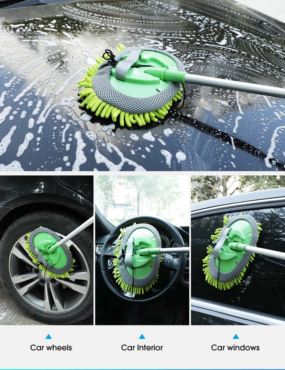 Brosse De Lavage Rotative 360° Telescopique – Kit Nettoyage Voiture, Toiture, Camping-Car Avec Mousse Auto