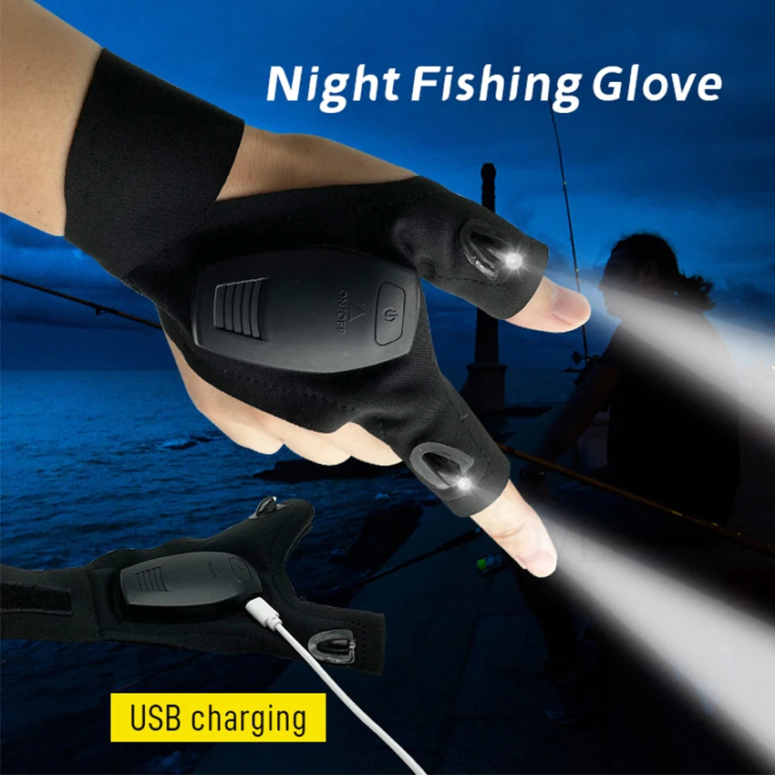 Led Rechargeable Flashlight Gloves For Men Finger Lights Cool Gadgets