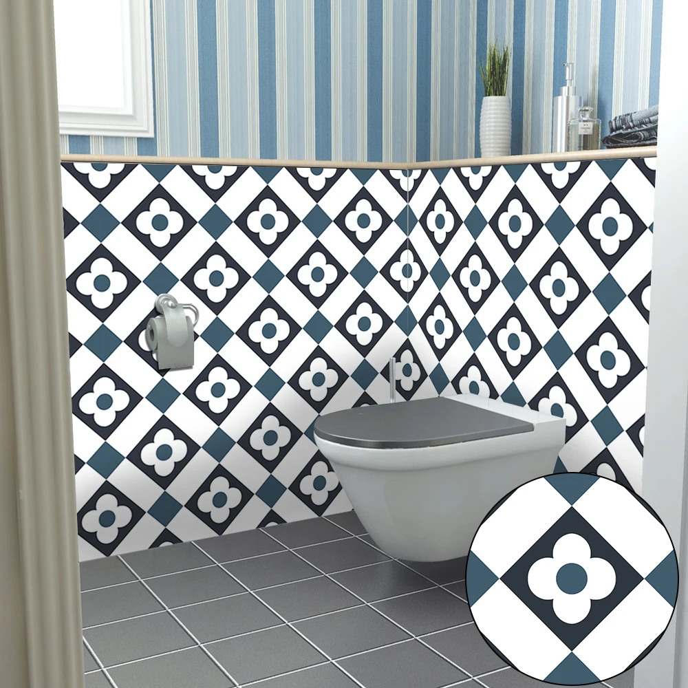 Description Picture 4 of item10pcs Bohemian Style Tiles Wall Sticker Kitchen Backsplash Oil-proof Bathroom Wardrobe Waterproof Peel & Stick Art Wall Decals