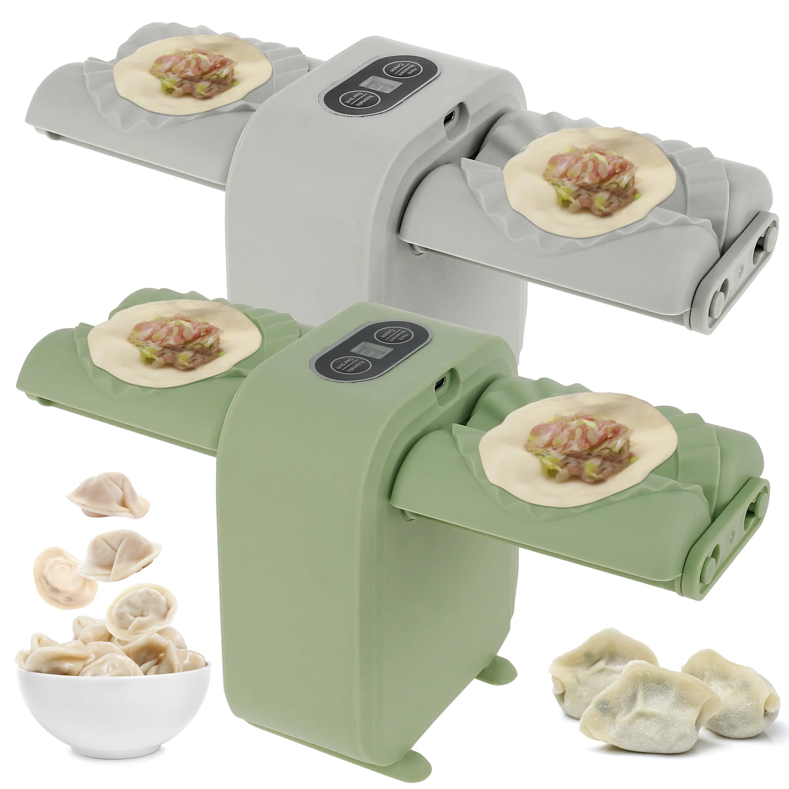 Electric Dumpling Maker Double Head Dumpling Maker Press Automatic Machine with Spoon Brush Rechargeable