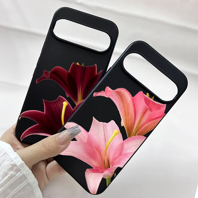Pink Lily Flower Pattern Clear Soft TPU Phone Case - Cute Floral Design Cover