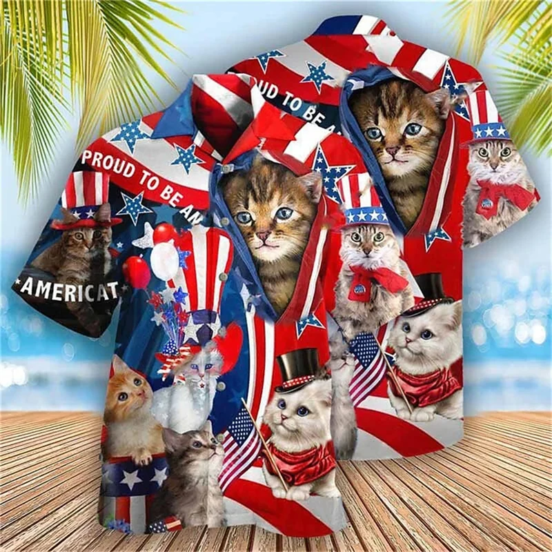 thumbnail image 1 of Camisa hawaiana divertida para hombre, sudadera playera con estampado de gato y música en 3D, camisa de manga corta de diseñador callejero, ropa para hombre de alta calidad, 1 of 4