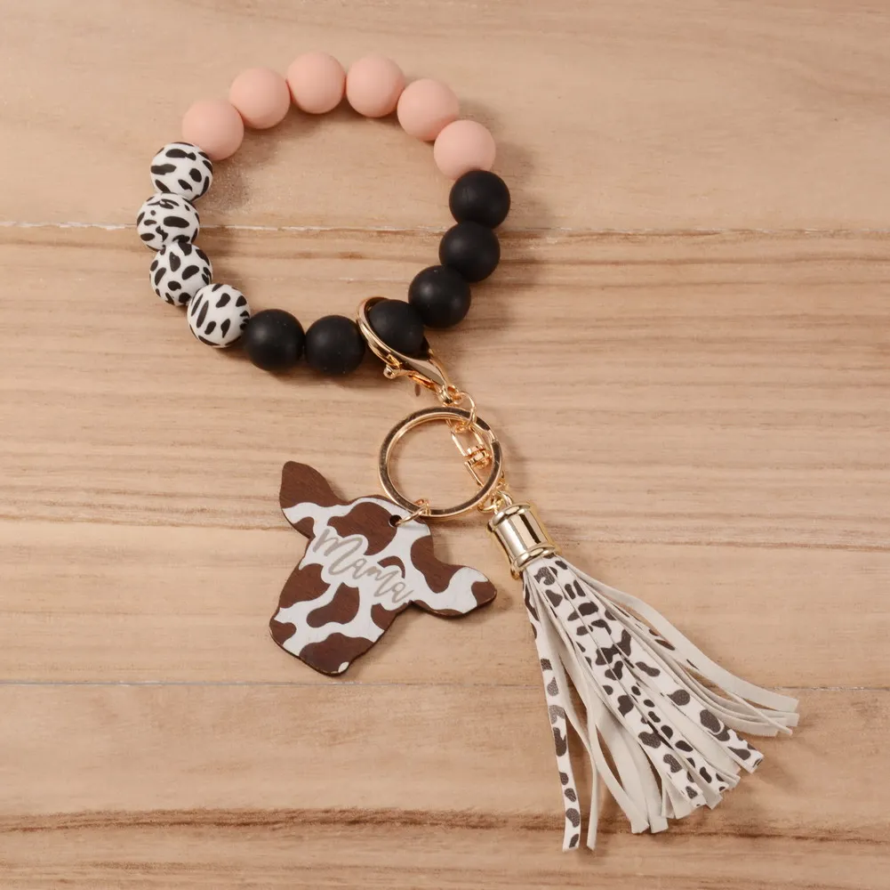 Wrist Key Chain with Beads Silicone Wrist Key Ring Bracelet