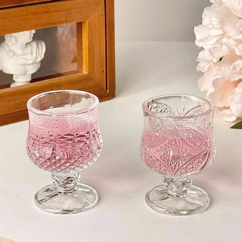 Korean Style Engraved Glasses Cup Mini Cups Short Glass Cup For Soju Sake Liquor Short Stemmed Glass Home Accessories drinking glass