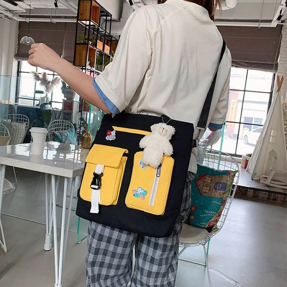 대비색 숄더 캔버스 백, 문학 예술 대학생 배낭 클래스, 결투 튜토리얼 캔버스 백, 패션 